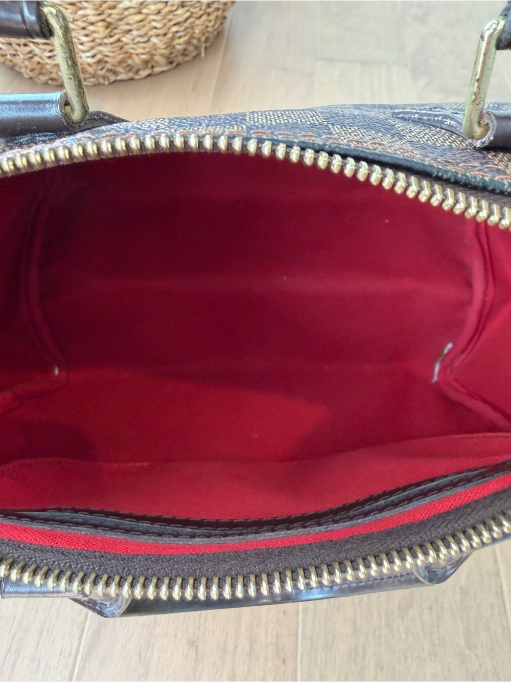 Louis Vuitton Brown Damier Ebene Mini Handbag with Red Interior - Picture 2 of 8